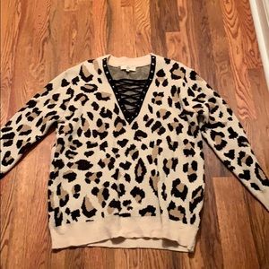 Cheetah lace front sweater